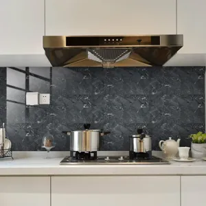 Thickened crystal film marble texture tile sticker for kitchen wall decor and waterproof renovation.