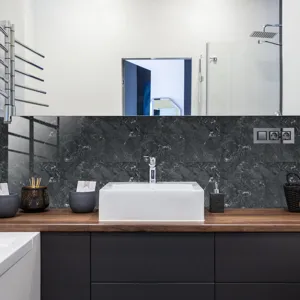 Black marble tile sticker waterproof wallpaper self-adhesive wall decor for bathroom home.