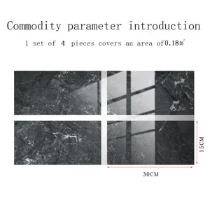 Close-up detail view of dark marble texture crystal film tile wall sticker, 30x15cm size.