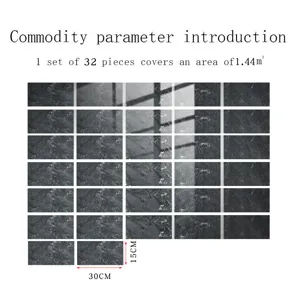 Dark marble pattern tile stickers, 32 pieces cover 1.44 square meters, size 30x15cm.