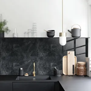 Black marble texture kitchen wallpaper tile sticker waterproof thick crystal film backsplash 1pcs