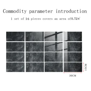 Dark marble texture tile stickers, 16 pieces set covering 0.72 sqm for home decor.