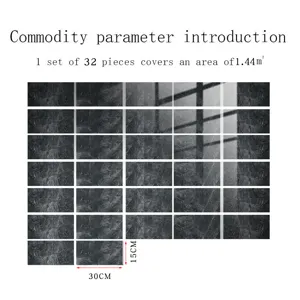 Imitation marble wall tile stickers, 32 pieces cover 1.44sqm, waterproof decorative wallpaper.