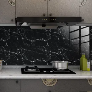 Black marble pattern tile sticker, waterproof kitchen wall wallpaper for home decoration.