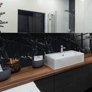Black marble pattern wall sticker, thickened crystal film tile sticker for bathroom renovation.