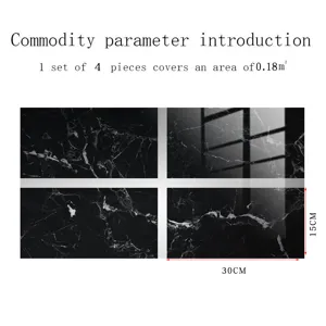 Waterproof black marble pattern tile sticker with crystal film, decorative wall paper for home.