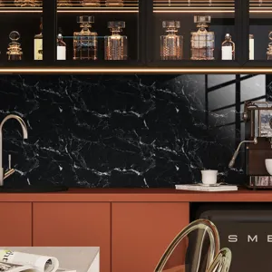Black marble texture wall sticker, waterproof adhesive decorative wallpaper for kitchen.