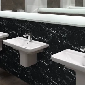 Black marble pattern wall sticker waterproof thickened crystal film home decor detail shot.