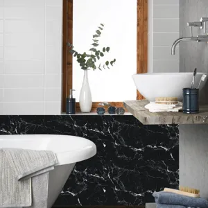 Black marble texture wallpaper tile sticker, waterproof crystal film bathroom wall sticker decor.