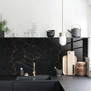 Black marble wall sticker waterproof crystal film tile decorative kitchen background detail