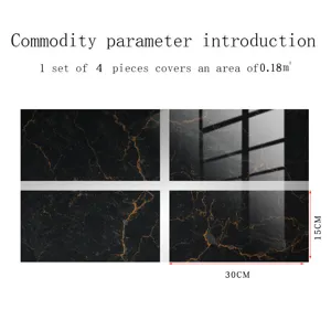 Waterproof black gold marble tile stickers self adhesive wall decor set of 4 pieces.