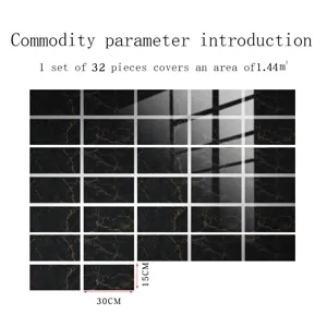 Black marble pattern tile stickers set 32 pieces thickened crystal film wall decor