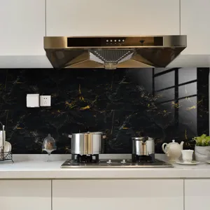 Black gold marble kitchen wall sticker, waterproof oil-proof thick crystal film tile wallpaper.
