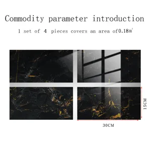 Black gold marble tile stickers waterproof self-adhesive wall paper home decor 4pcs set