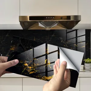Black gold marble tile wall sticker, thickened crystal film waterproof wallpaper for home decor.