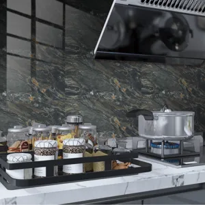 Black marble kitchen wall sticker waterproof oil-proof self-adhesive backsplash tile wallpaper