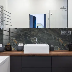 Waterproof marble texture wall tile sticker crystal film decorative wallpaper for bathroom.