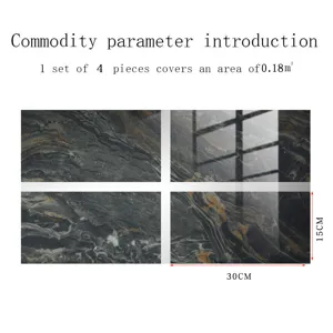 Waterproof marble tile stickers, 4pcs 30x15cm crystal film wall decor wallpaper.