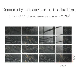 Marble texture tile stickers, thickened crystal film wall stickers, 16 pcs, 30x15cm size.