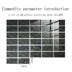 Marble texture tile stickers 32 pieces set 30x15cm waterproof wall decor wallpaper home.