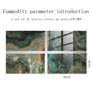 Marble texture waterproof tile stickers, 4 pcs set covering 0.18 square meters, 15x30cm each.