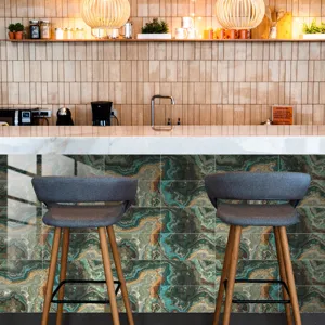 Detail shot of marble texture tile sticker with crystal film, decorative renovation wall sticker.