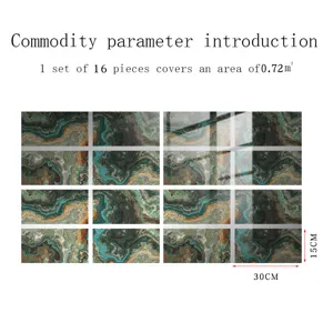 Marble pattern crystal tile stickers detail view, 16 pcs cover 0.72 sq m, size 30x15cm.