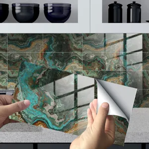 Waterproof Peel and Stick Tile Sticker Faux Marble Pattern Kitchen Wall Paper Decal