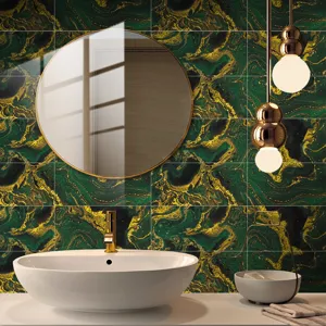 Green gold marble tile sticker waterproof crystal film wall wallpaper for bathroom decor.