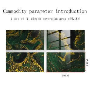 Green marble pattern tile sticker detail view, thickened crystal film wall paper.