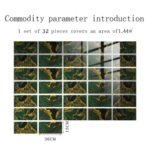 Thickened marble pattern tile stickers with crystal film waterproof wall decor 32pcs