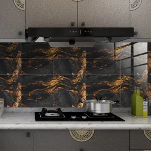 Black gold marble texture kitchen wall tile sticker waterproof crystal film wallpaper