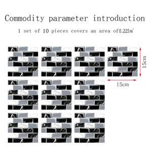 Adesivi per piastrelle a mosaico in marmo PVC impermeabile decorazione murale 10 pezzi