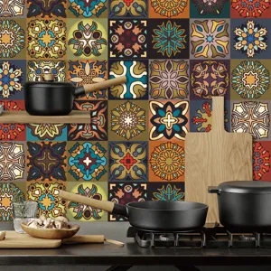 Adesivi per piastrelle mandala vista dettagliata in cucina moderna, decorazione murale.