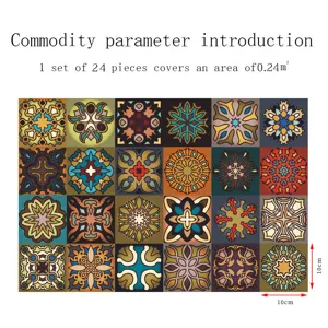 Dettaglio adesivi per piastrelle mandala con 24 pezzi di adesivi murali 10x10 cm.