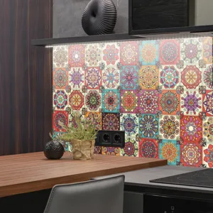 Adesivi per piastrelle mandala dettaglio, pellicola decorativa murale geometrica impermeabile.