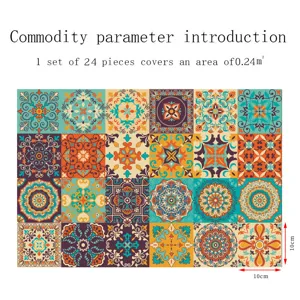 Dettaglio adesivo per piastrelle motivo mandala, 10x10cm, set 24 pezzi per decorazione pareti.