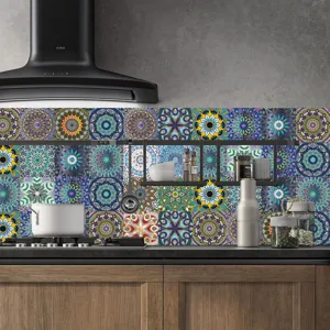 Adesivi per piastrelle cucina fantasia mandala, pellicola lucida impermeabile 24 pezzi dettaglio.