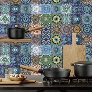 Dettaglio adesivo per piastrelle mandala decorazione parete cucina impermeabile