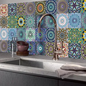 Adesivi per piastrelle mandala impermeabile PVC adesivo parete cucina decoro 24pz