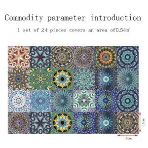 Mandala adesivi per piastrelle impermeabile decorazione murale 24 pezzi 15x15cm casa interna.