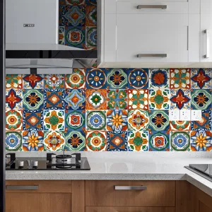 Retro mosaic tile stickers kitchen backsplash wall decor detail view self-adhesive
