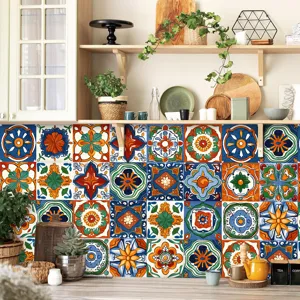 Colorful retro mosaic tile stickers for kitchen backsplash self adhesive wall decor waterproof
