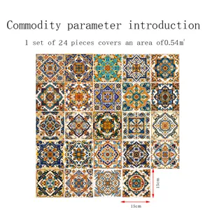 Moroccan style tile stickers 24pcs 15x15cm waterproof self-adhesive wall decor for home bedroom