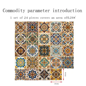 Moroccan style tile stickers 24pcs self-adhesive wall decor waterproof 10x10cm home peel and stick