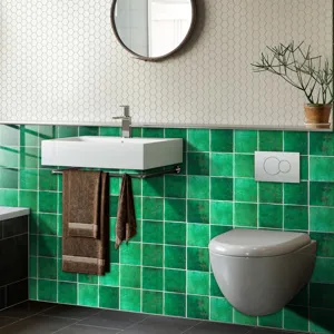 Adhesivos de azulejos cuadrados verdes retro, decoración de pared autoadhesiva para baño.