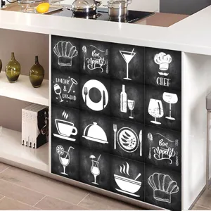 Vintage chalkboard kitchen tile stickers self-adhesive waterproof wall decals for decor.
