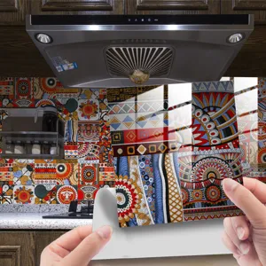 Moroccan retro self-adhesive wall tile sticker for kitchen and home living room decor renovation.