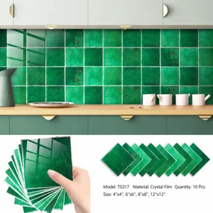 Adhesivos de azulejos verdes vintage película de cristal cocina decoración 10 pzs