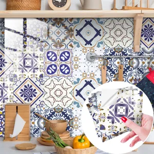 Moroccan retro tile stickers self-adhesive waterproof wallpaper for kitchen home decor
